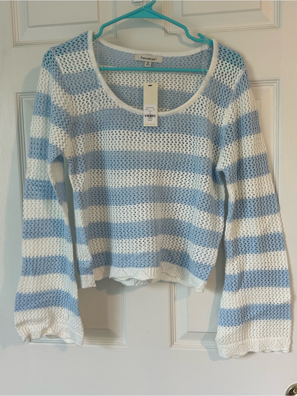 Francesca's Blue & White Striped Cropped Knit Sweater